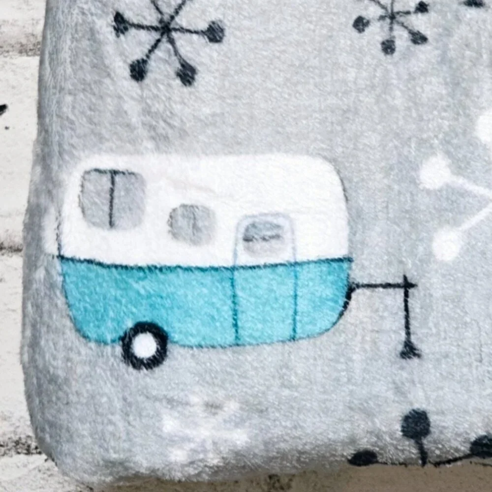 Retro Camper Trailer Fleece Throw Blanket Turquoise RV Cottage Cozy